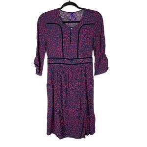 Seraphine Pink & Navy Blue Print Maternity Dress Size 2 3/4 Sleeve Button Front